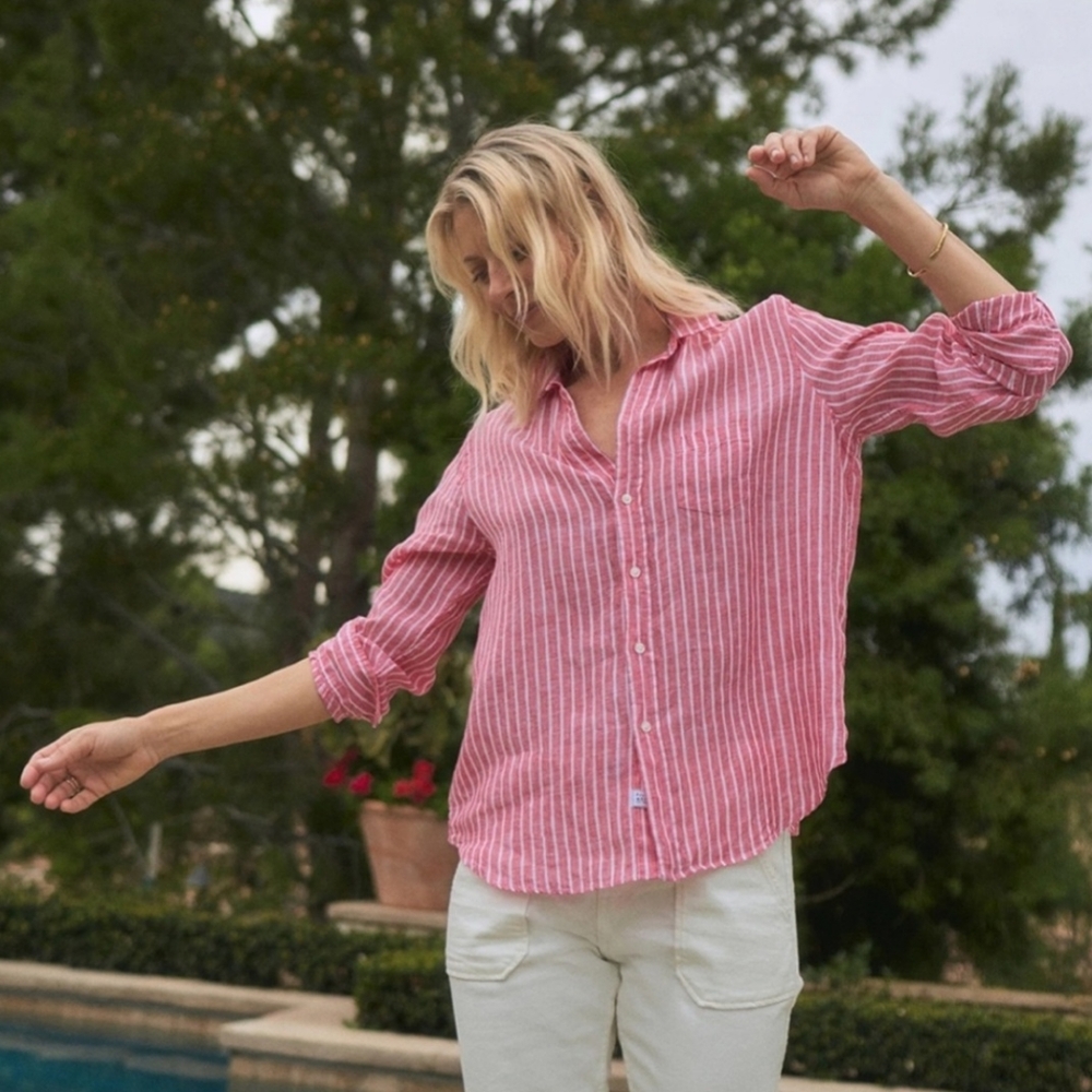 Frank & Eileen 100% Linen Relaxed Button Down Shirt Textured Stripe Size XS